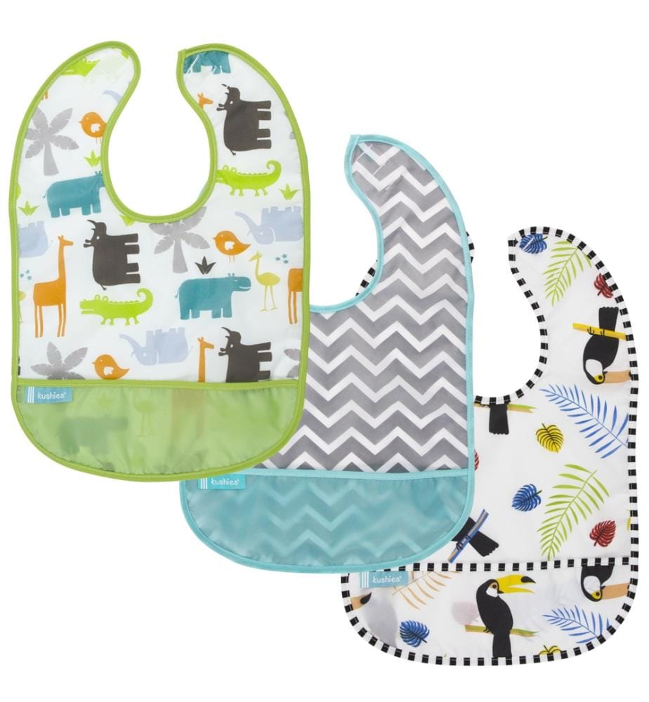 Bavoir sans manches CleanBib 3 pcs., 12m+, jungle chevron toucan