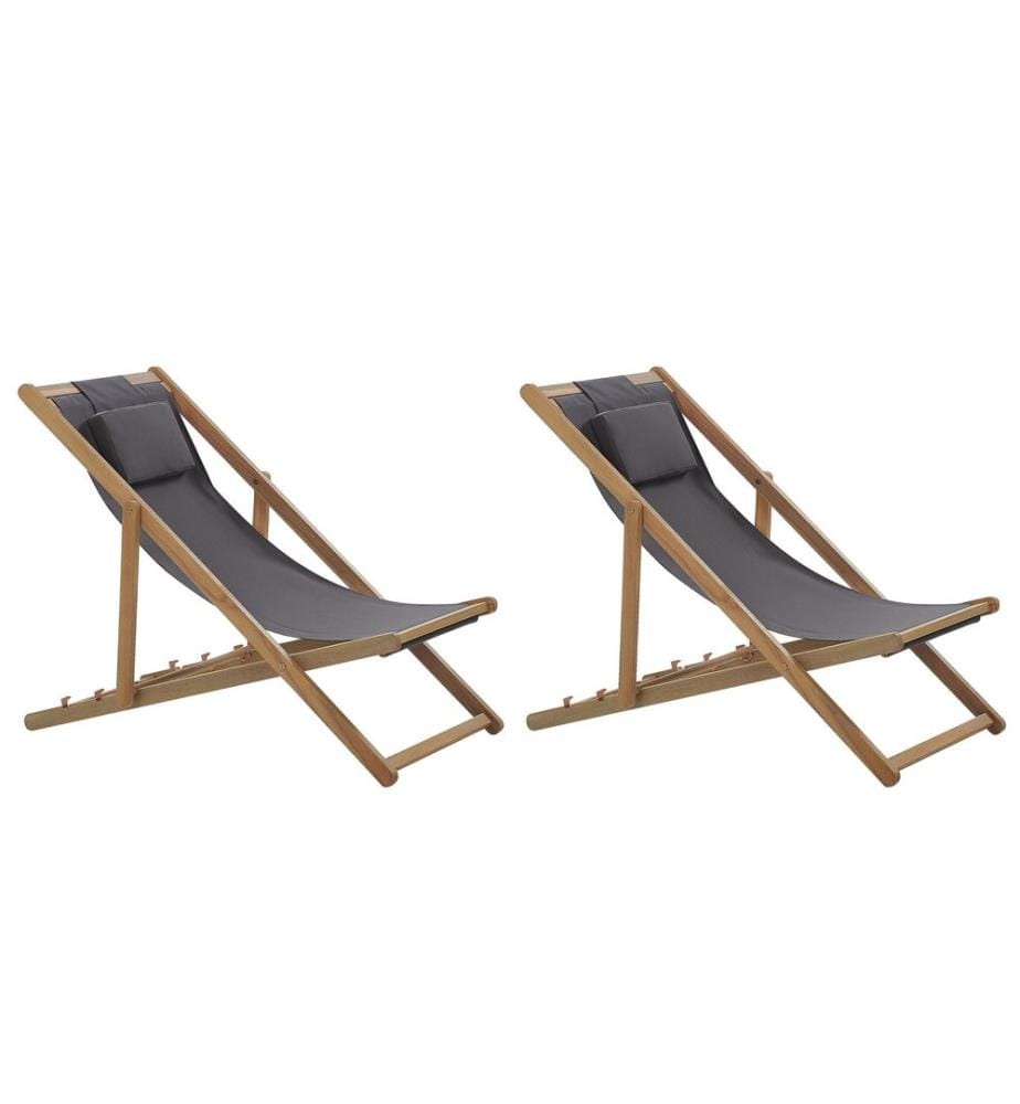 Lot de 2 chiliennes pliantes AVELLINO avec tissus de remplacement Acacia Marron foncé