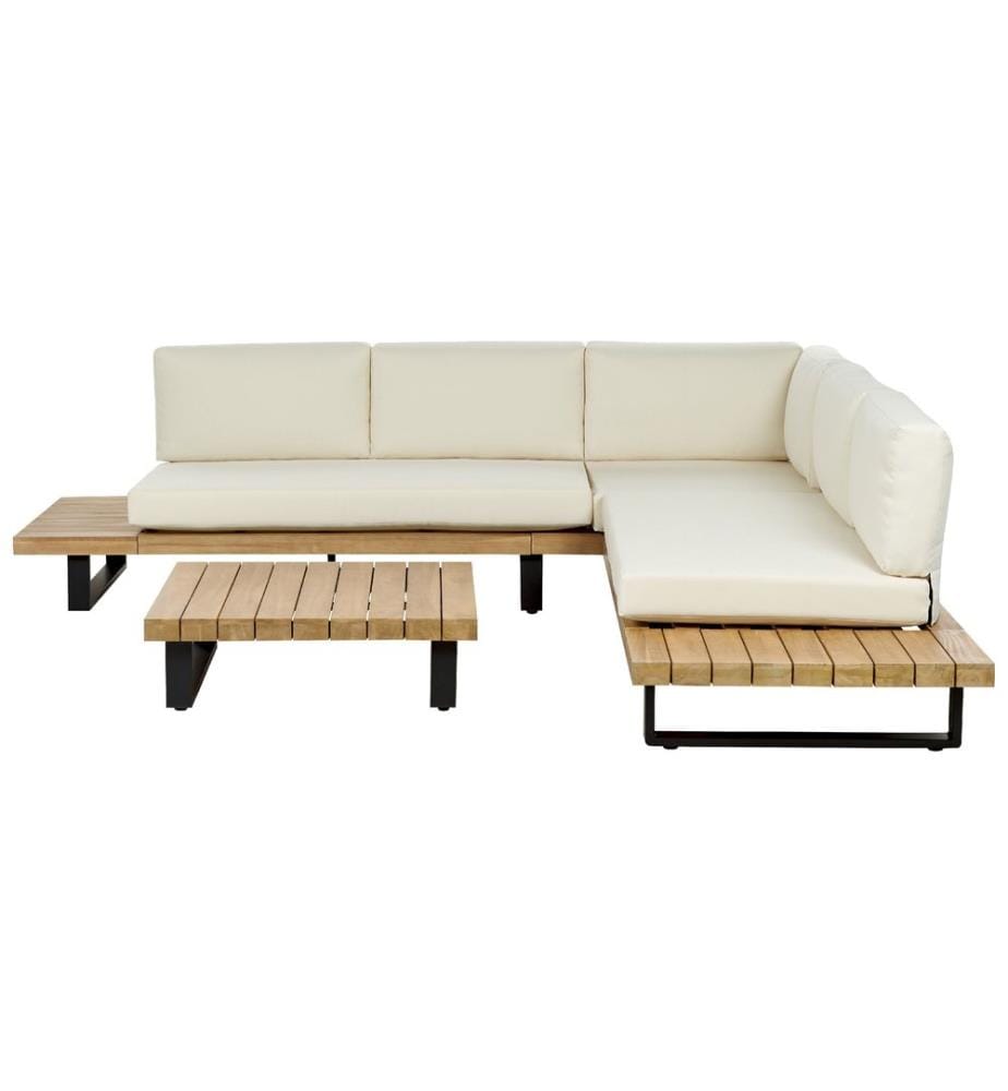 Ensemble de canapés d'angle de jardin 5 places MYKONOS Côté droit Bois d'acacia certifié Blanc cassé