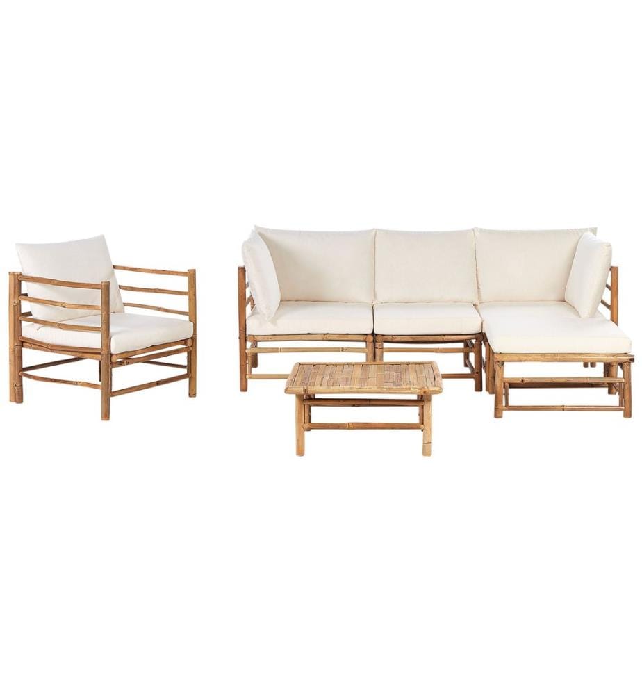 Ensemble de salon de jardin avec table 5 places CERRETO Côté gauche Bambou Blanc cassé