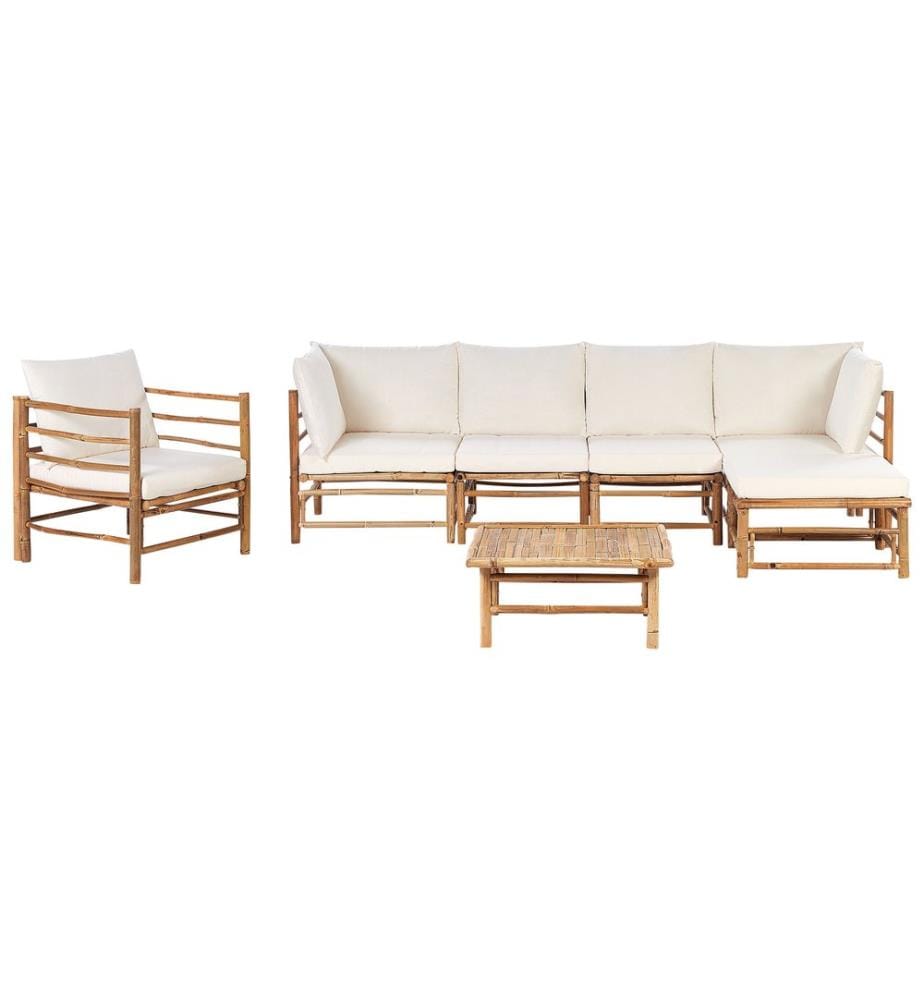 Ensemble de salon de jardin avec table 6 places CERRETO Côté gauche Bambou Blanc cassé