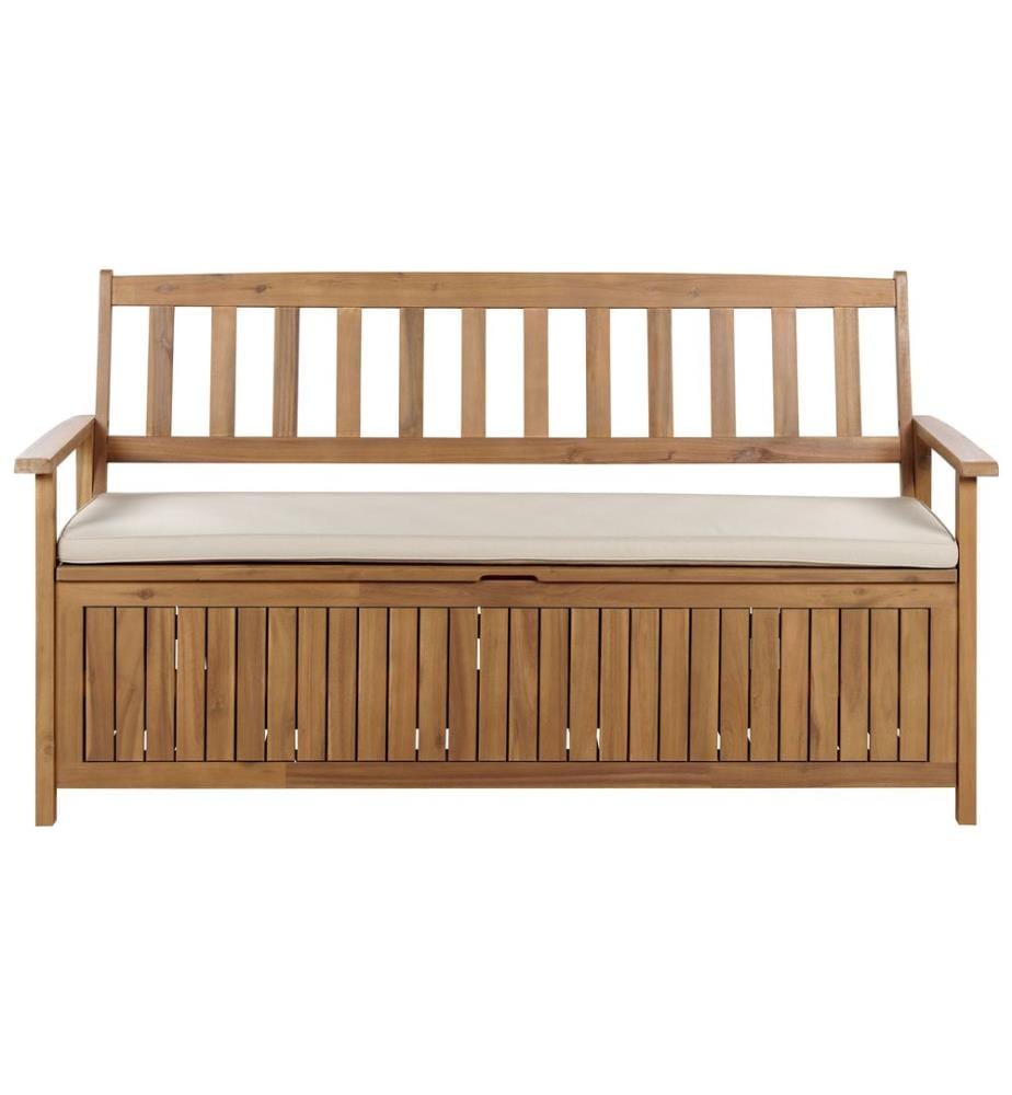 Banc avec coussin d'assise SOVANA 160 cm avec rangement Acacia Taupe