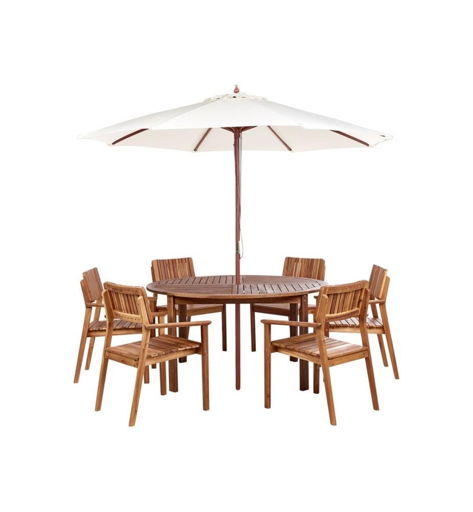Salle à manger de jardin 6 places AGELLO avec parasol (12 options) Acacia Marron