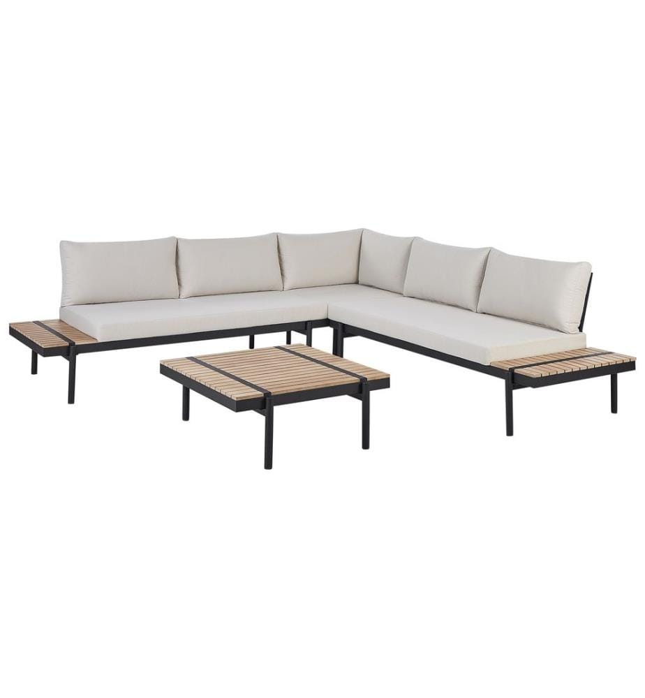 Ensemble de canapés d'angle de jardin 5 places BELLARIVA Bois d'eucalyptus Blanc cassé