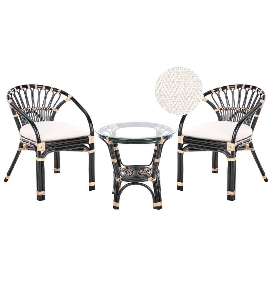 Ensemble bistrot avec coussins PECORINI Rotin Noir