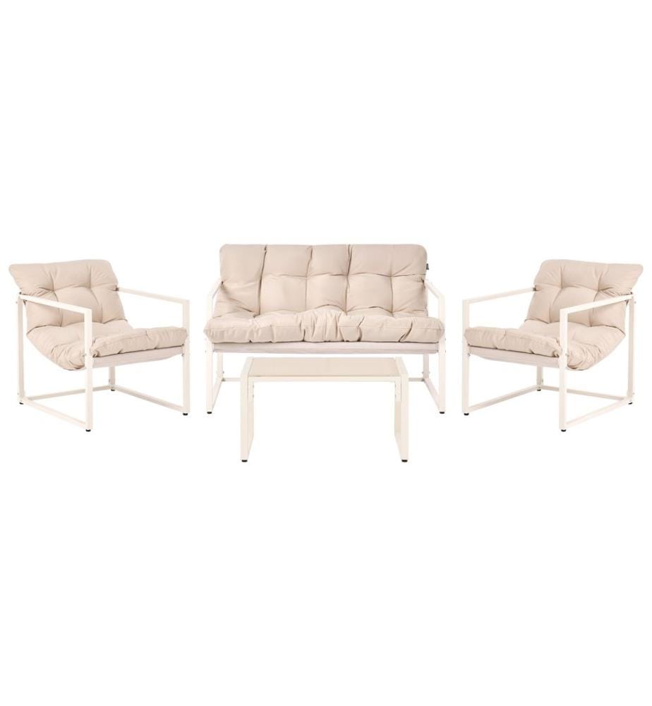 Ensemble de salon de jardin avec table 4 places GARDA Métal Beige