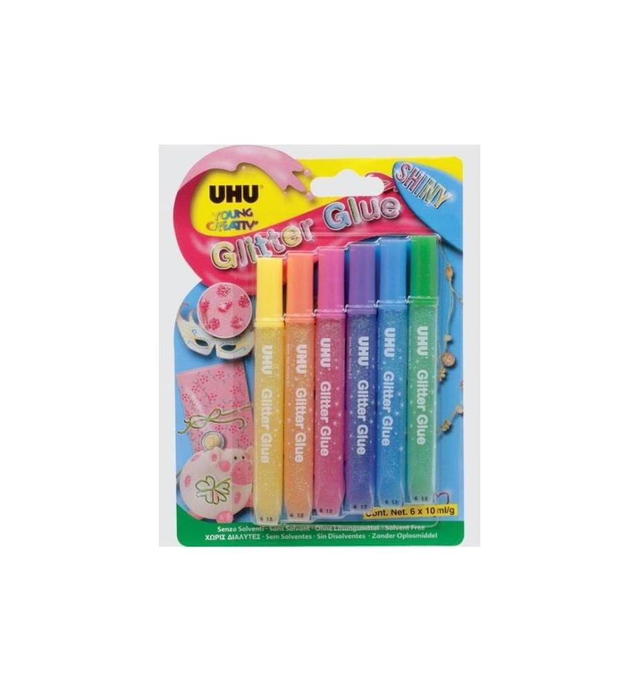 UHU - Crayon à paillettes Glitter Shiny 6 x 10 ml, multicolore