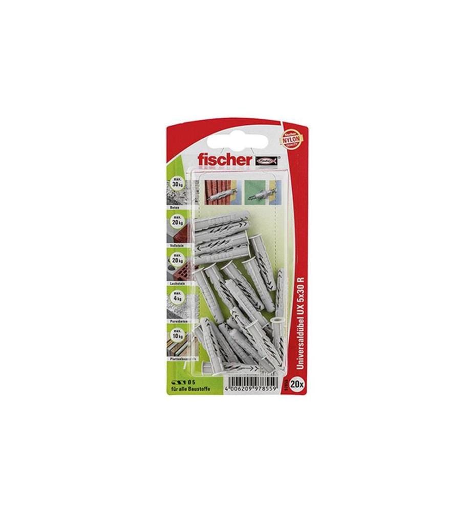 FISCHER - Cheville universelle UX 5 x 30 R avec bord, 20 pièces