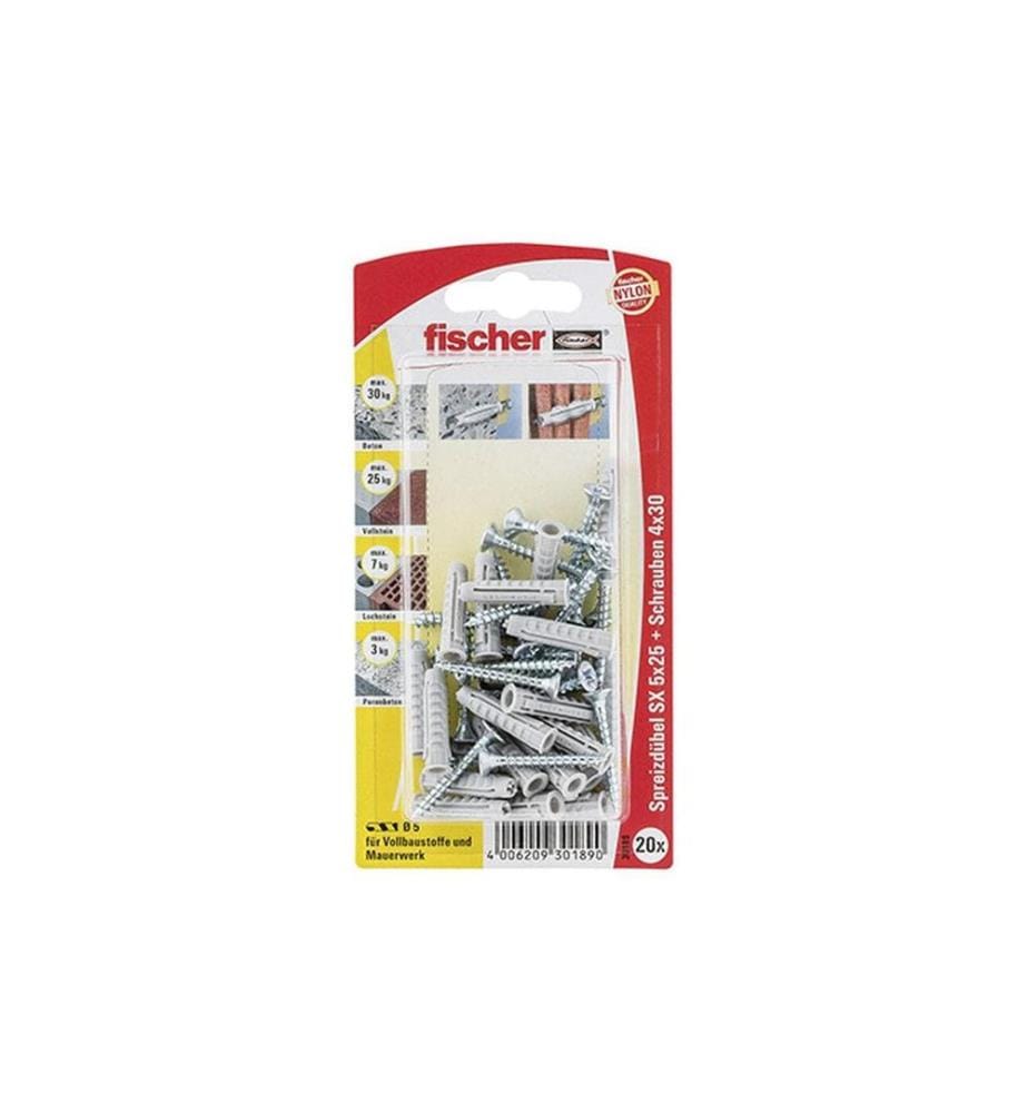 FISCHER - Chevilles SX 5 x 25 S, 20 Pièce/s