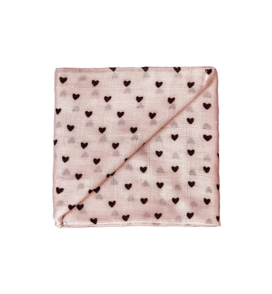 ZEWI bébé-jou Serviette en gaze Coeurs vieux rose 60 cm x 60 cm