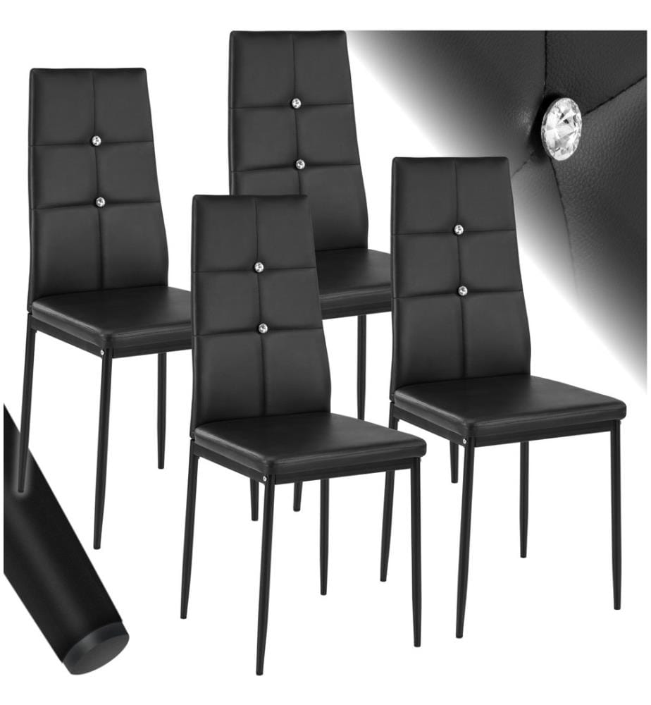 Lot de chaises avec strass - noir, Lot de 4