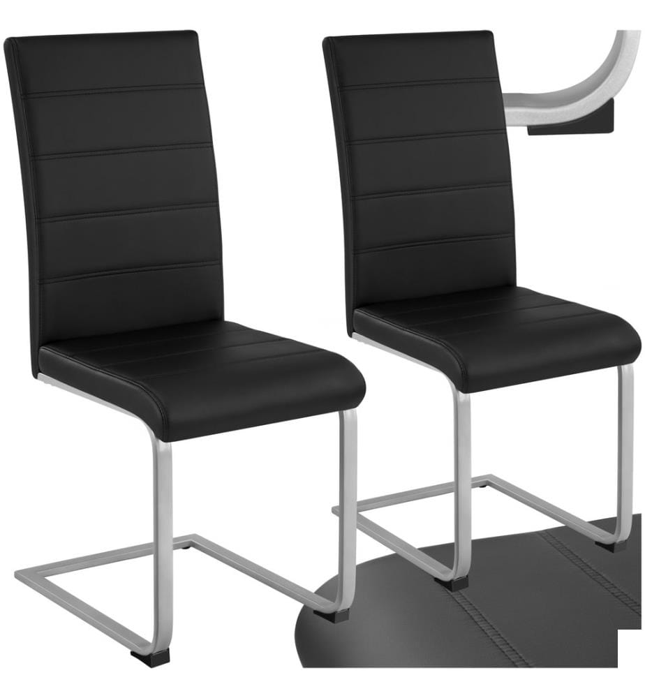 Chaises de Salle à Manger BETTINA Rembourrées Pieds en métal Argentés Design Moderne - noir, Lot de 2