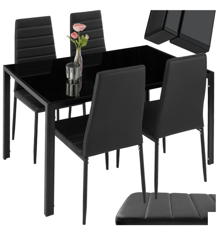 Ensemble table et 4 chaises BERLIN en acier - noir