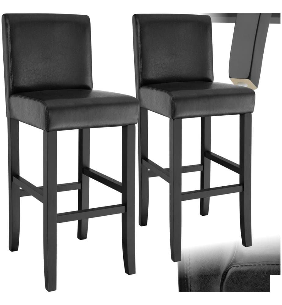 Tabouret de bar en cuir synthétique - noir, Lot de 2