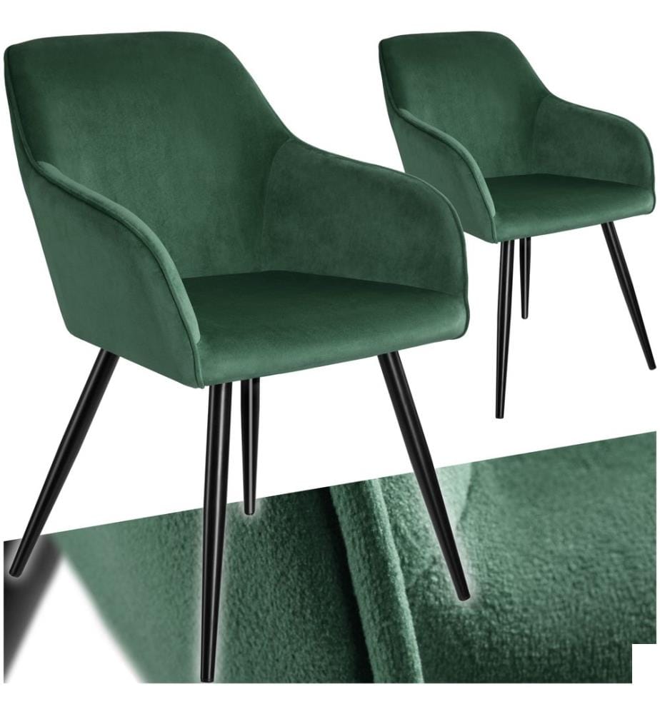 Chaise MARILYN Effet Velours Style Scandinave - vert foncénoir, Lot de 2