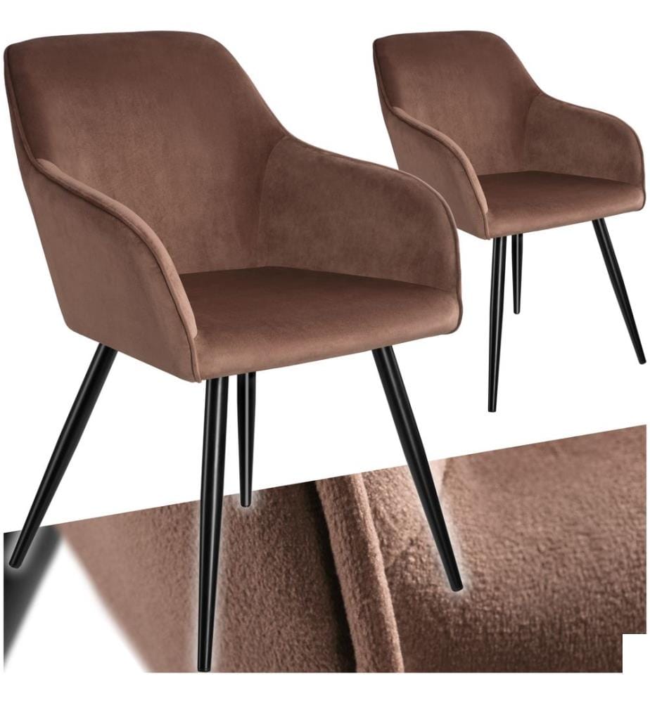 Chaise MARILYN Effet Velours Style Scandinave - brun-noir, Lot de 2