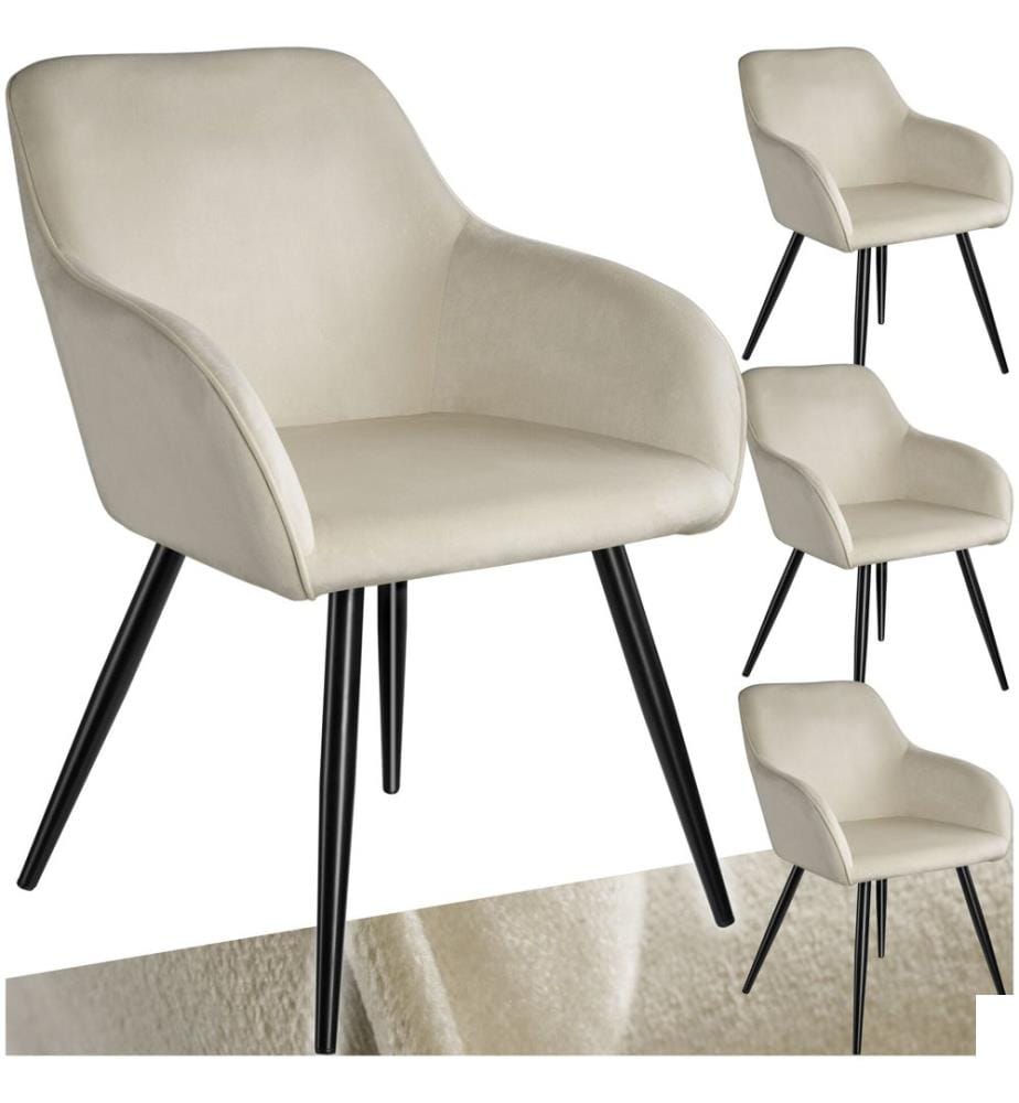Chaise MARILYN Effet Velours Style Scandinave - crèmenoir, Lot de 4