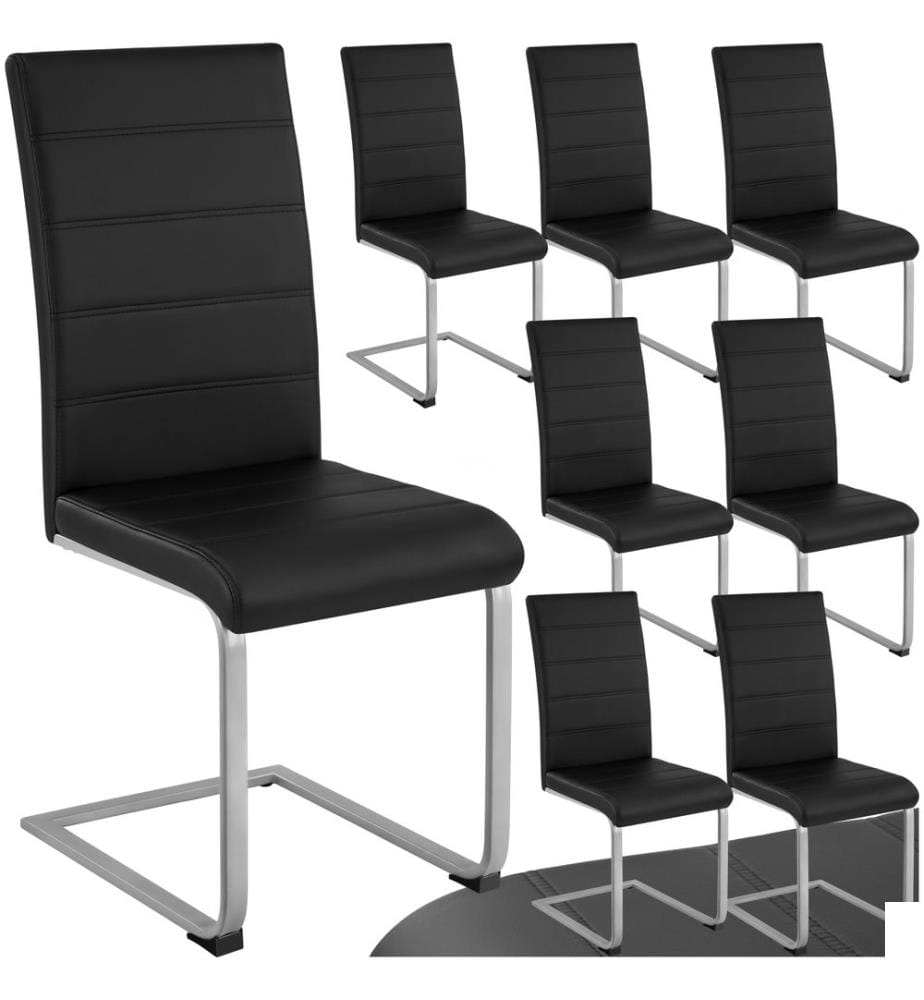 Chaises de Salle à Manger BETTINA Rembourrées Pieds en métal Argentés Design Moderne - noir, Lot de 8