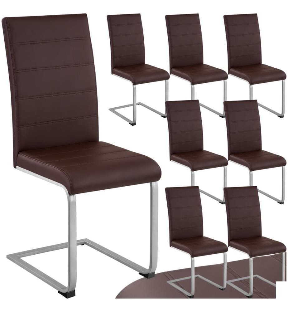Chaises de Salle à Manger BETTINA Rembourrées Pieds en métal Argentés Design Moderne - marron, Lot de 8