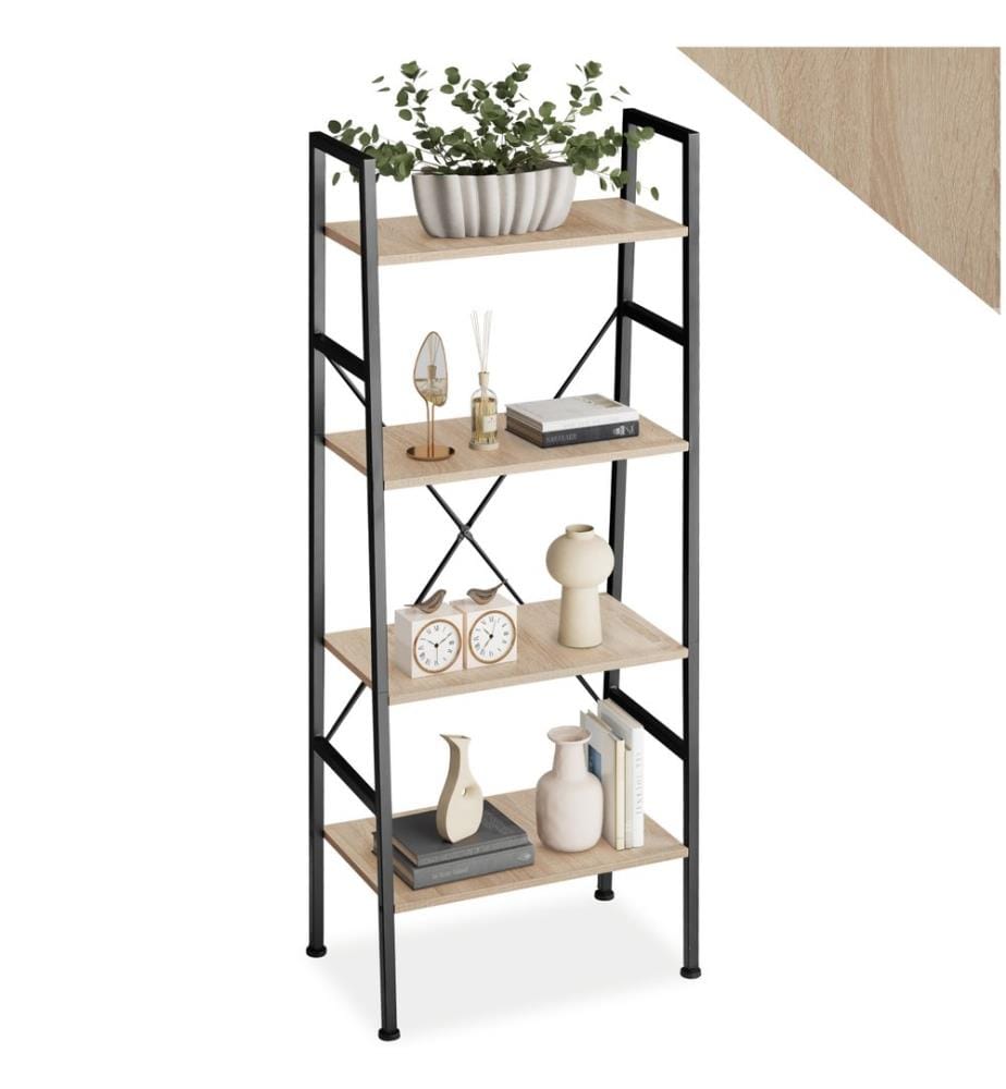 Etagère échelle NEWCASTLE style industriel 57,5 x 35,5 x 139 cm - Bois clair industriel, Chêne Sonoma