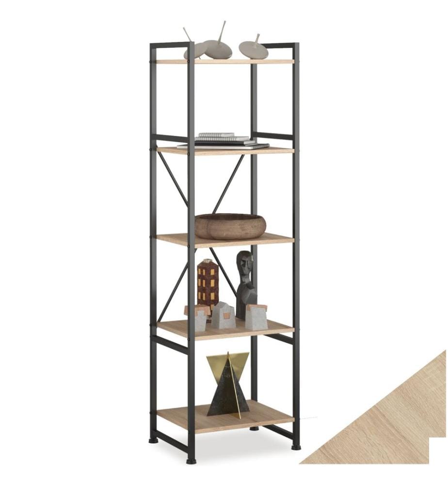 Etagère bibliothèque MANCHESTER style industriel 47,5 x 34,5 x 151,5 cm - Bois clair industriel, Chêne Sonoma