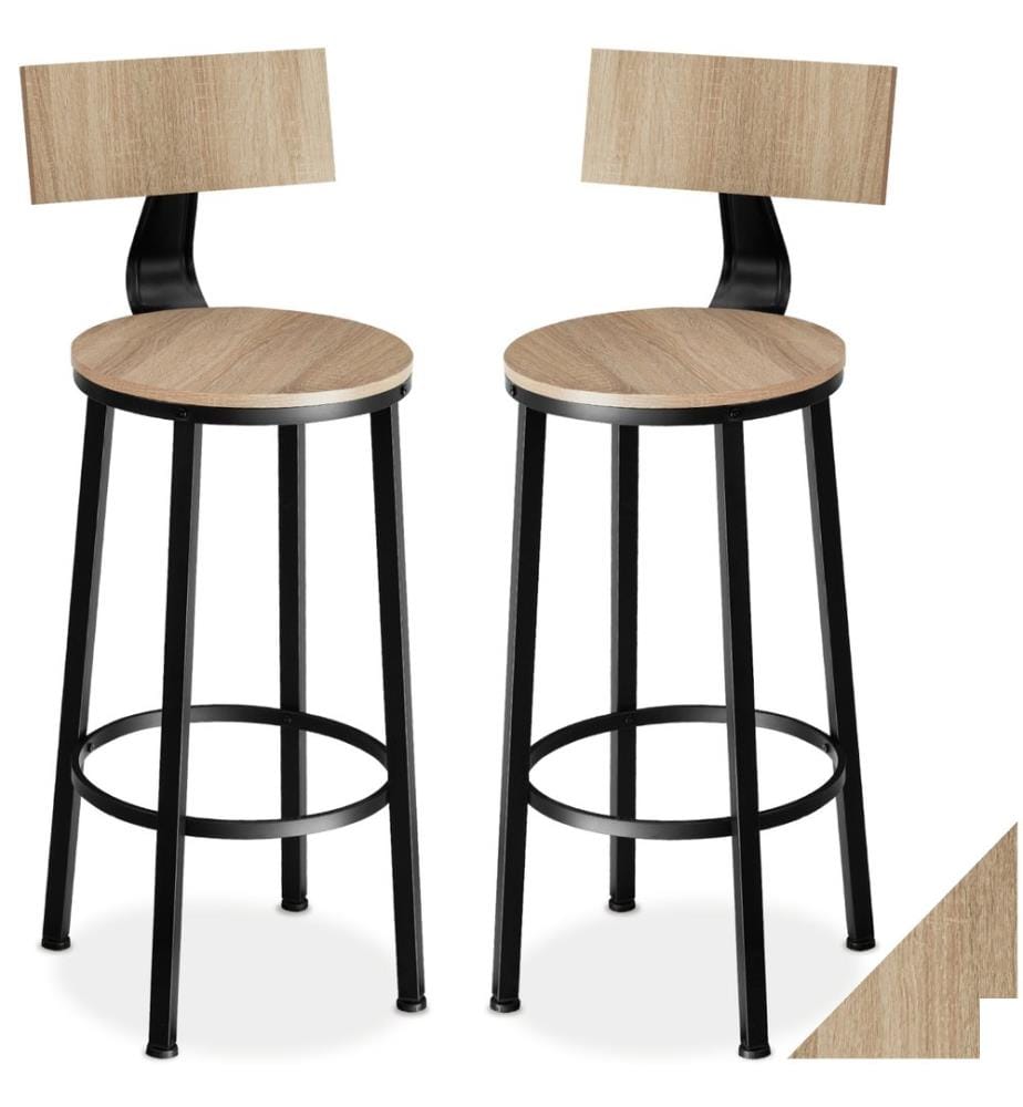 2 tabourets de bar Poole - Bois clair industriel, Chêne Sonoma