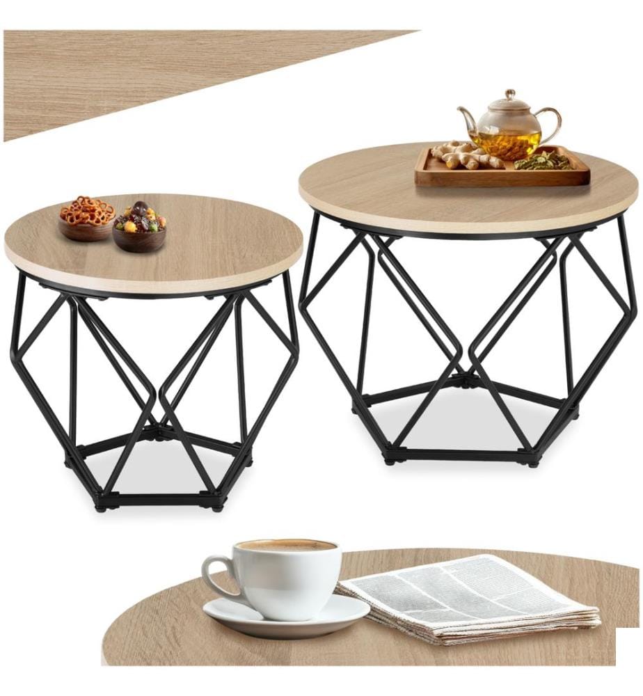 2 tables basses Benham - Bois clair industriel, Chêne Sonoma