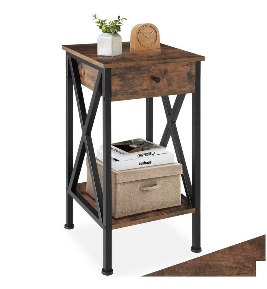 Table d'appoint Dayton 35x35x70,5 cm - Bois foncé industriel, rustique