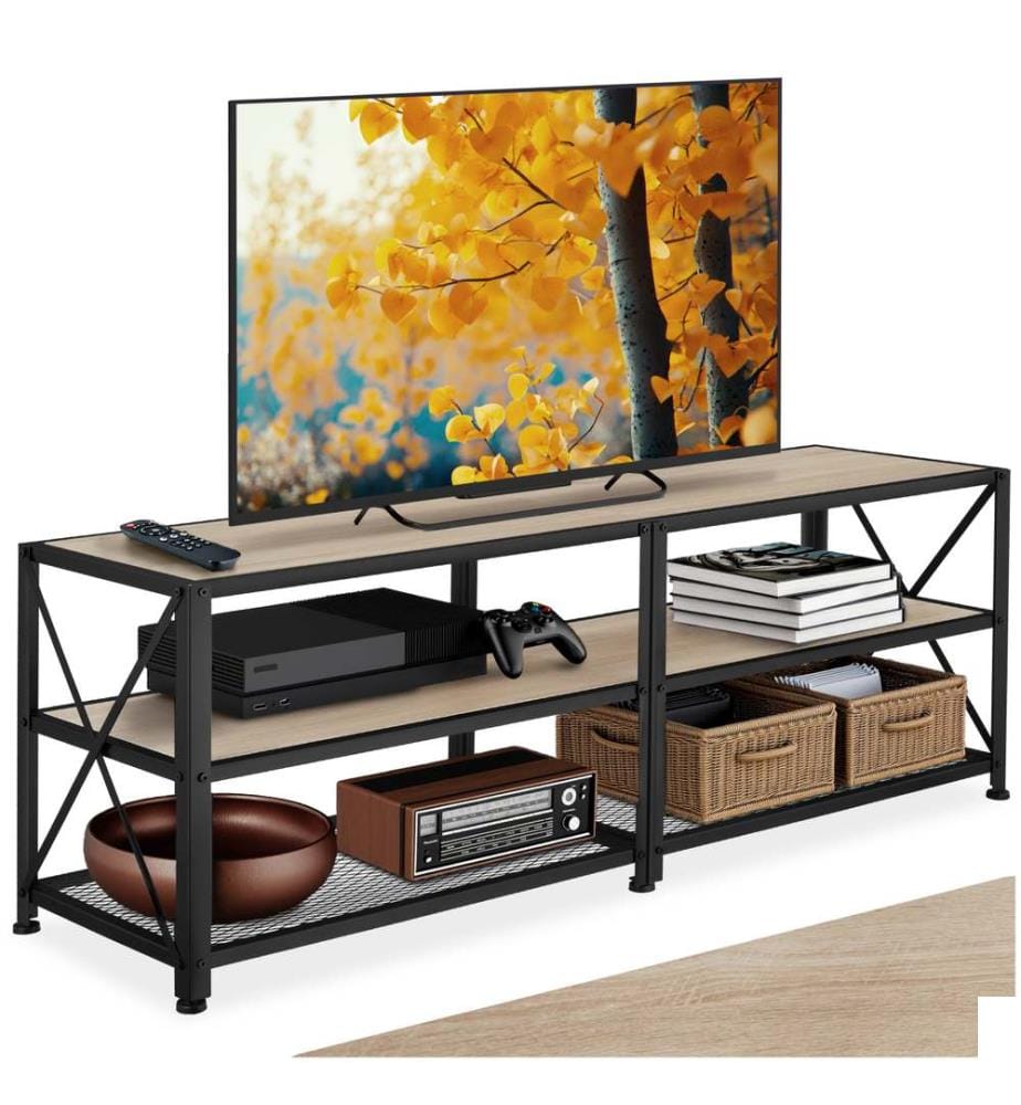 Meuble bas - 141 cm, Bois clair industriel, Chêne Sonoma