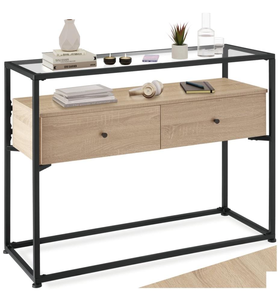 Table console Reading 101,5x41,5x80,5 cm - Bois clair industriel, Chêne Sonoma