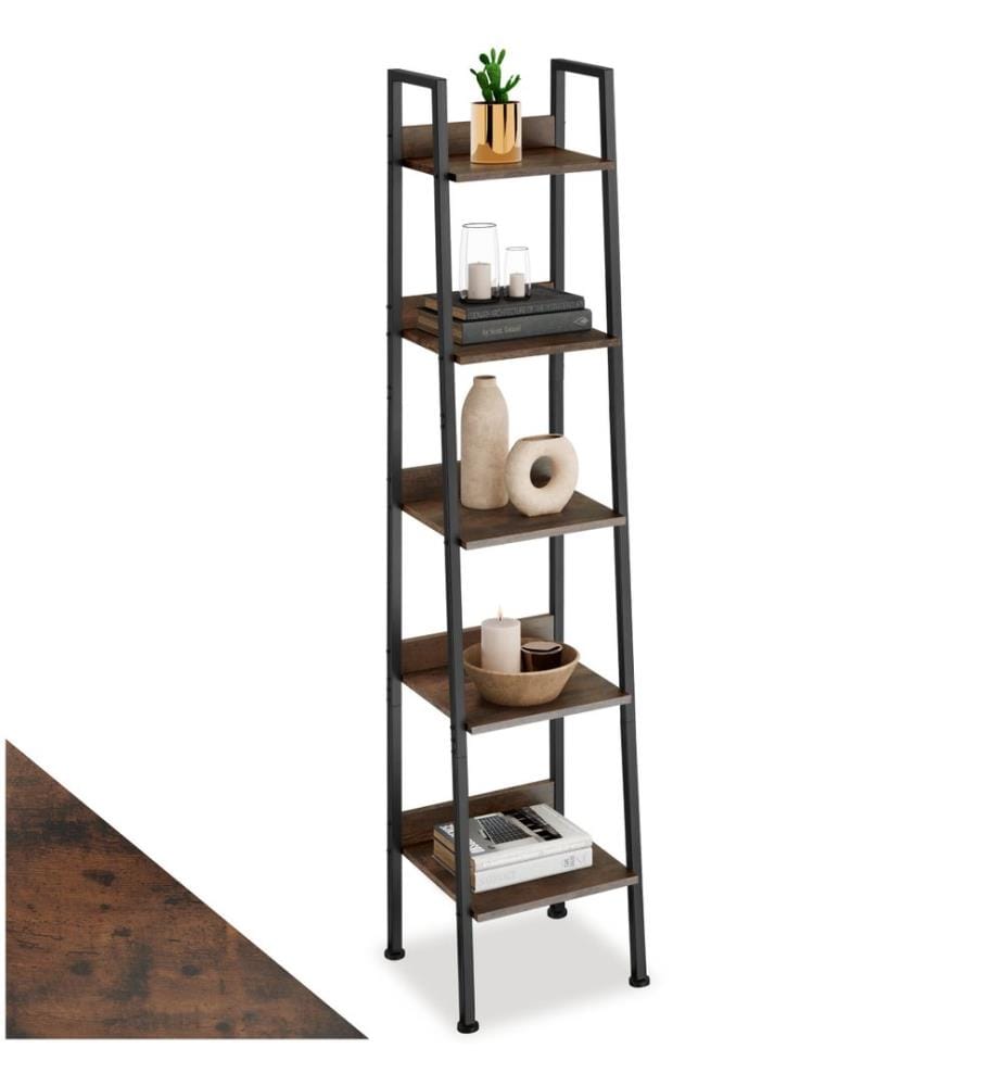 Étagère échelle - 35,5 x 31,5 x 170,5 cm, Bois foncé industriel, rustique
