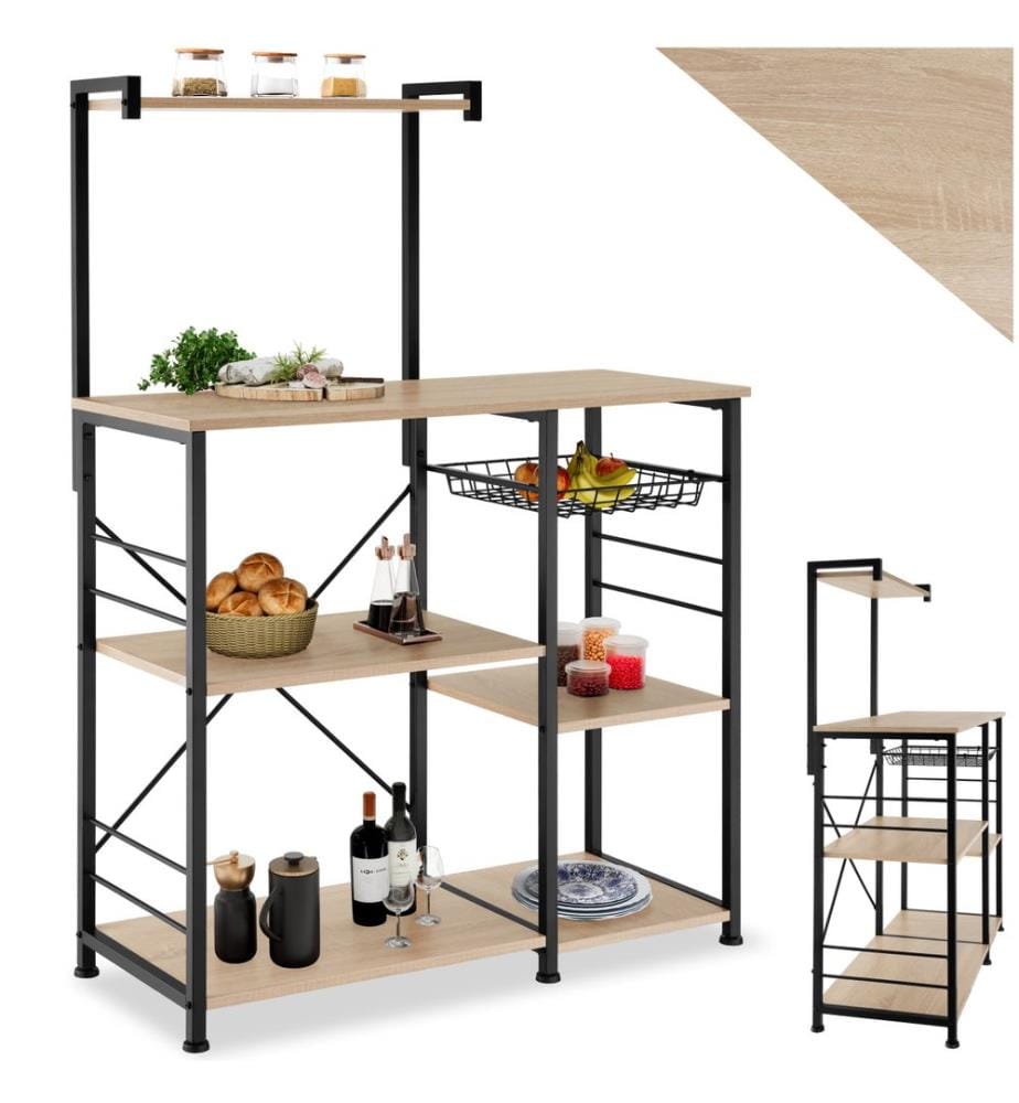 Etagère de cuisine Crawley réglable en hauteur 90x40x131,5 cm - Bois clair industriel, Chêne Sonoma