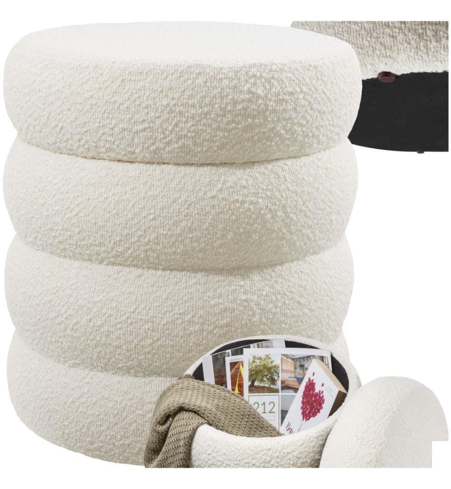 Tabouret ALTU rembourré avec rangement - Bouclé crème blanc