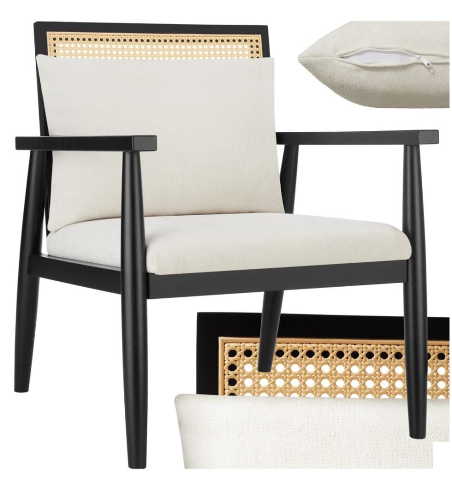 Fauteuil lounge Manuela avec cannage viennois et coussin supplémentaire - blanc