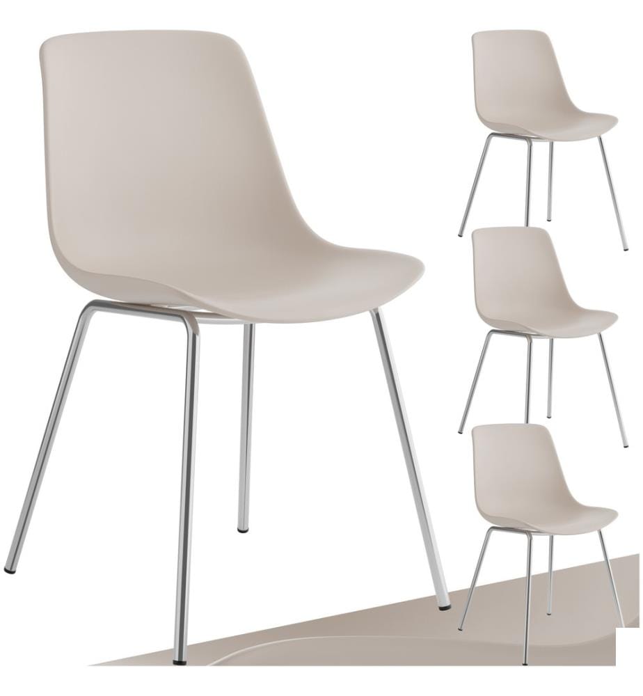 Chaises en plastique MAVE ergonomiques, 120 kg - taupegris chrome, Lot de 4
