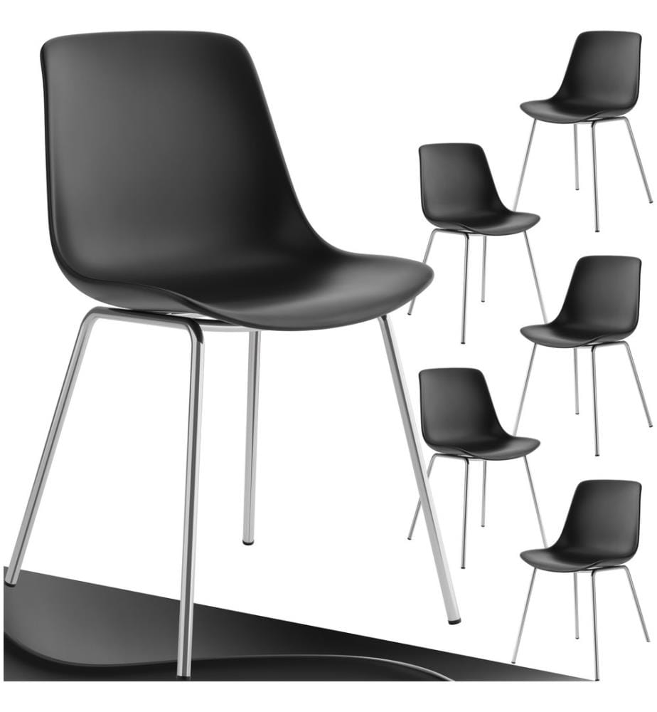 Chaises en plastique MAVE ergonomiques, 120 kg - noirgris chrome, Lot de 6