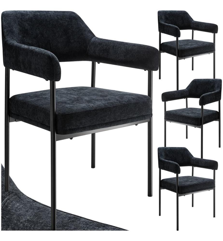 Fauteuil DOÉ rembourré avec pieds en acier - Tissu noirnoir, Lot de 4