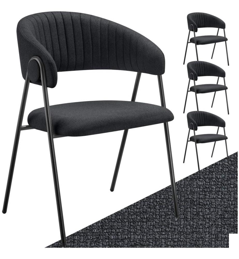 Fauteuil Bedano, rembourré, en tissu, 150 kg - noir, Lot de 4