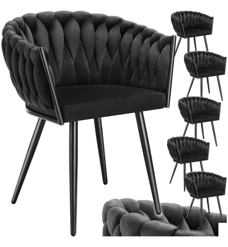 Set de chaises de salle à manger Astano velours design noué - noir, Lot de 6