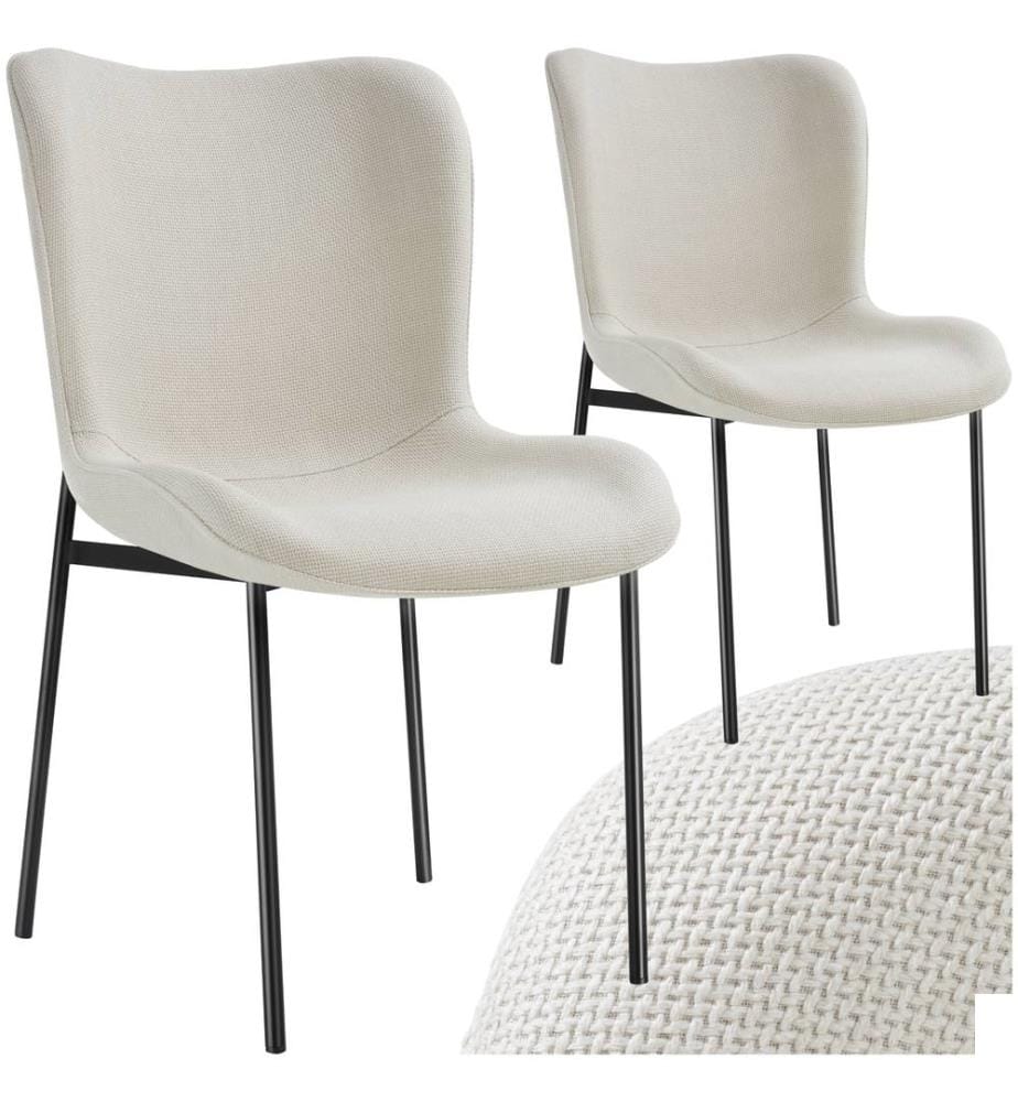 Chaise rembourrée Tessa - Tissu blanc cassénoir, Lot de 2