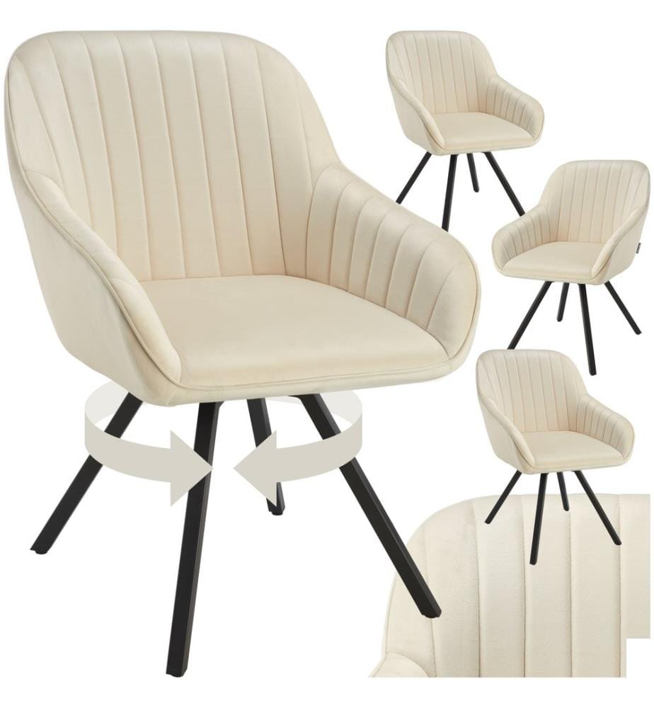 Chaise pivotante avec accoudoirs Snug en velours, rembourrée - crème, Lot de 4
