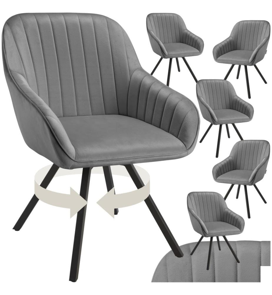 Chaise pivotante avec accoudoirs Snug en velours, rembourrée - gris, Lot de 6