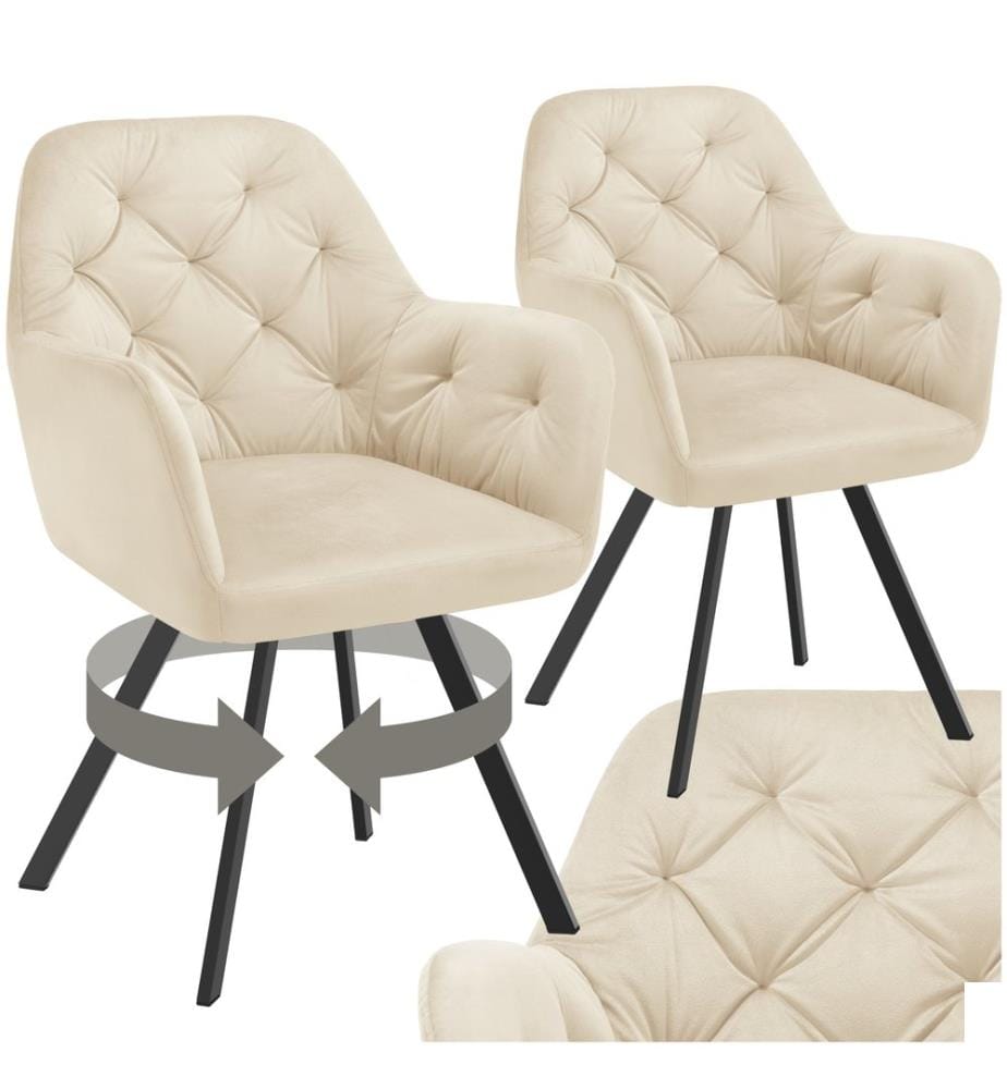 Fauteuil pivotant en velours Lucia, rembourré - crème, Lot de 2