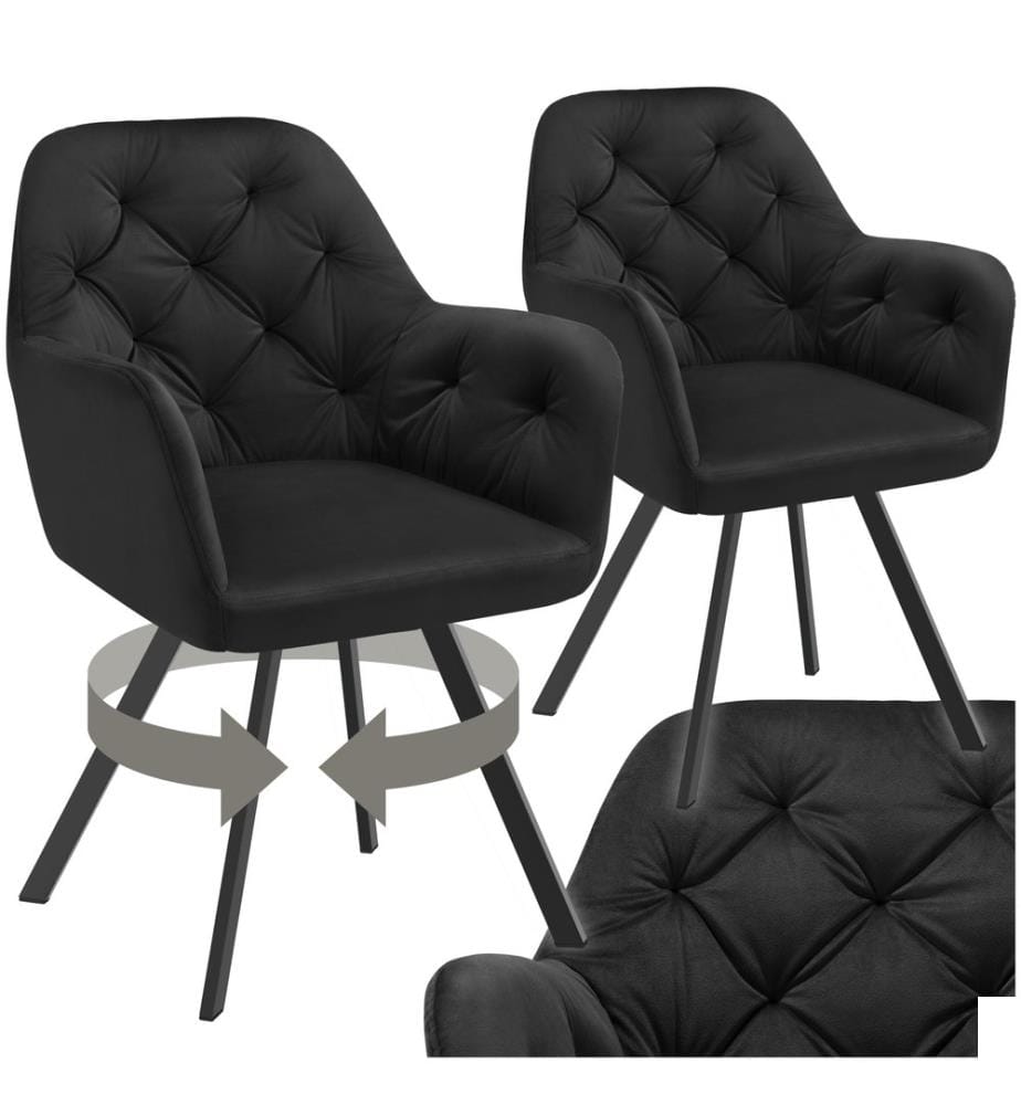 Fauteuil pivotant en velours Lucia, rembourré - noir, Lot de 2