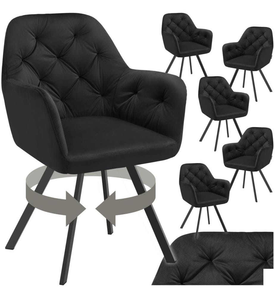 Fauteuil pivotant en velours Lucia, rembourré - noir, Lot de 6