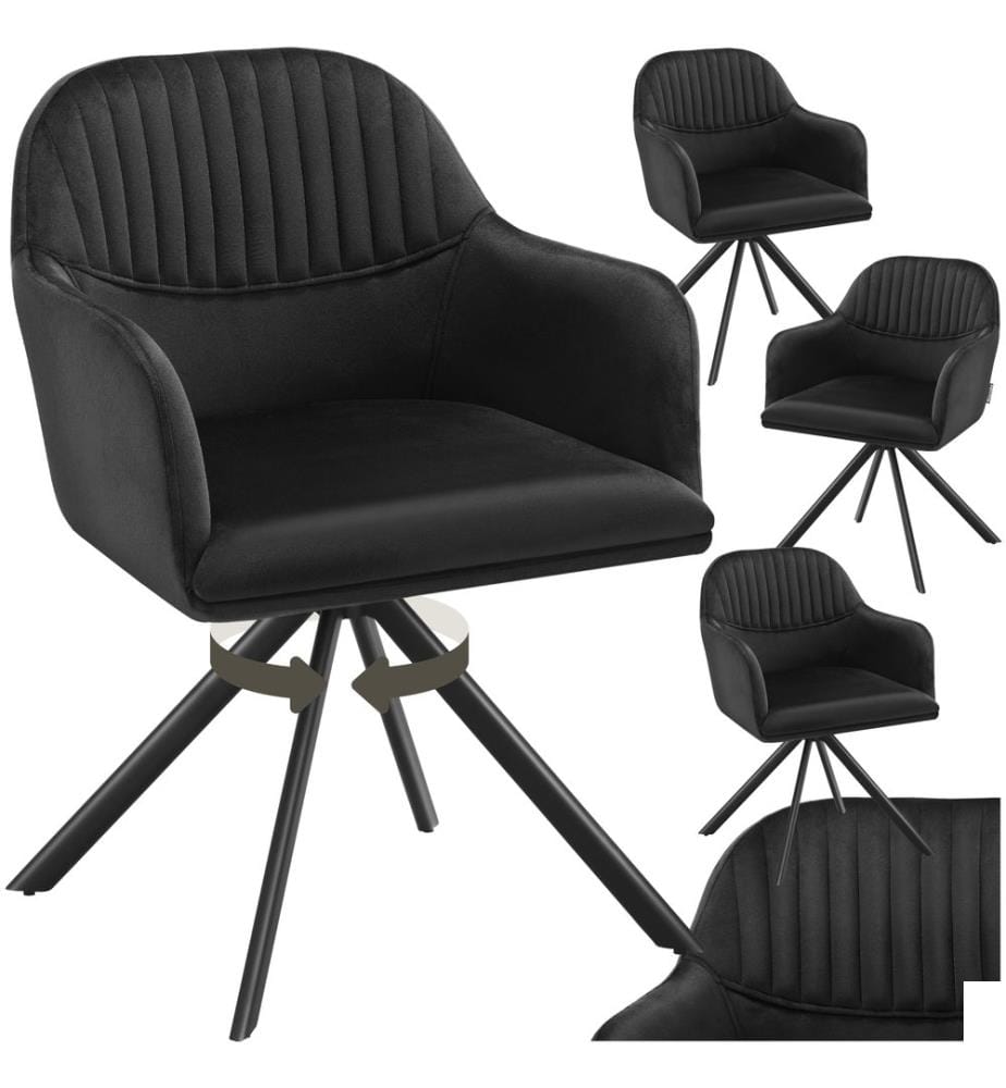 Chaise pivotante en velours Lona avec rembourrage épais - noirnoir, Lot de 4