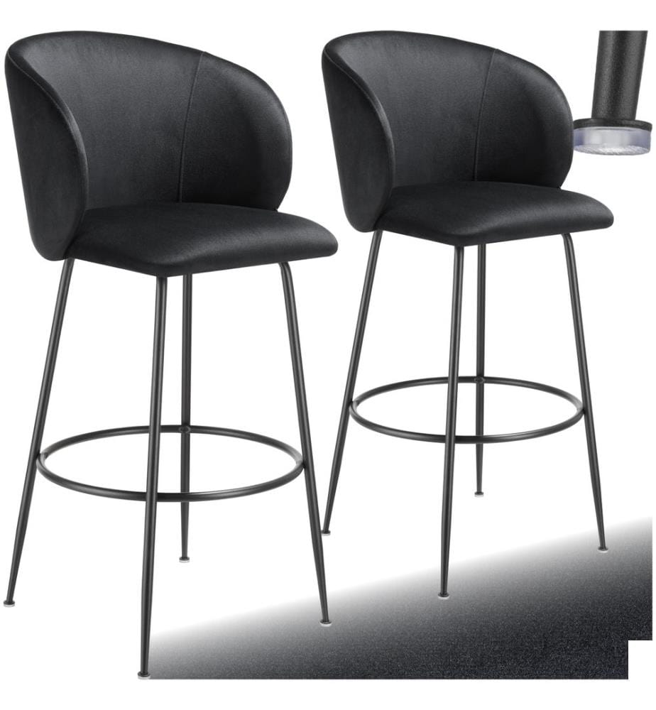 Chaise de bar avec dossier LUANA aspect velours - noirnoir, Lot de 2