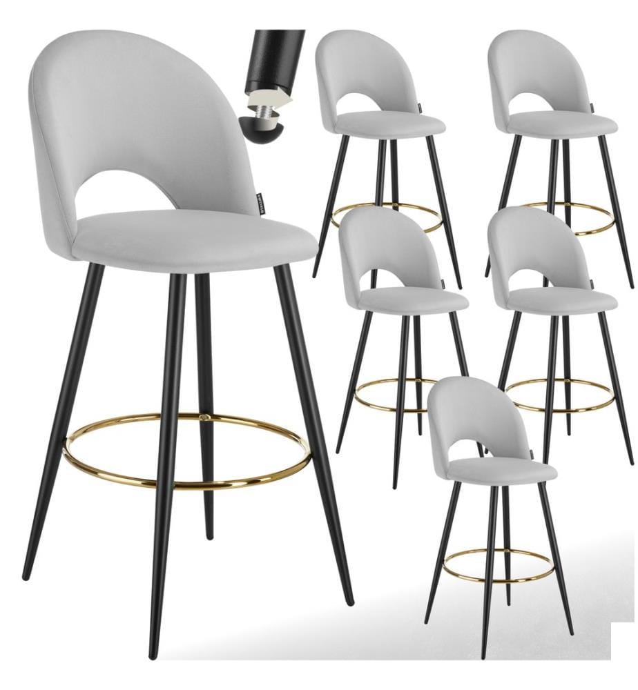 Chaise de bar SACHEL en aspect velours - gris clairnoir, Lot de 6