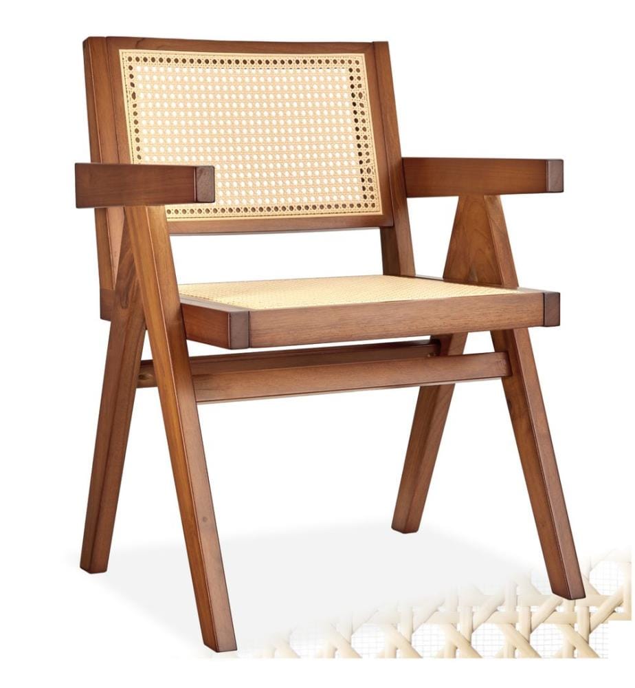 Chaise de salle à manger LISSY avec cannage viennois au style bohème - Chêne foncé, par pièce