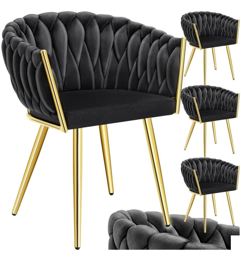 Set de chaises de salle à manger Astano velours design noué - noiror, Lot de 4